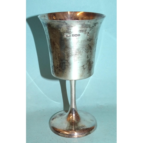 526 - A silver goblet of plain form etched with initials, 15cm high, Birmingham 1994, ___5.2oz.... 