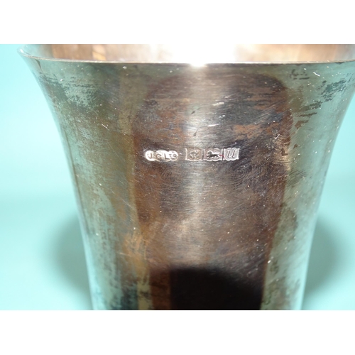 526 - A silver goblet of plain form etched with initials, 15cm high, Birmingham 1994, ___5.2oz.... 