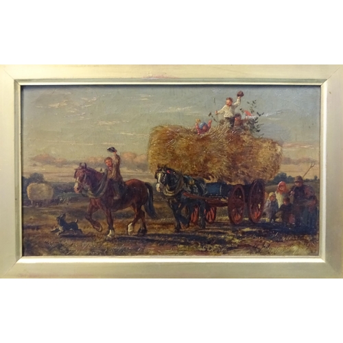 57 - W H Hopkins (1825-1892) FIGURES, HORSE AND CART BRINGING IN THE HARVEST Oil on canvas, inscribed ver... 