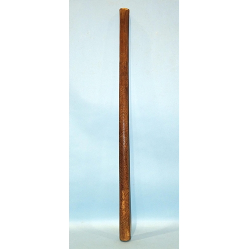 133 - A Polynesian Aku Pouai iron wood pole club of slightly-tapering form, with overall zigzag carved dec... 