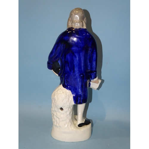 147 - A Staffordshire pottery figure of George Washington, modelled standing, holding a hat and a scroll, ... 