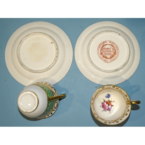 157 - Six each Coalport 'Improved Felspar Porcelain' cups and saucers decorated with panels of flowers on ... 