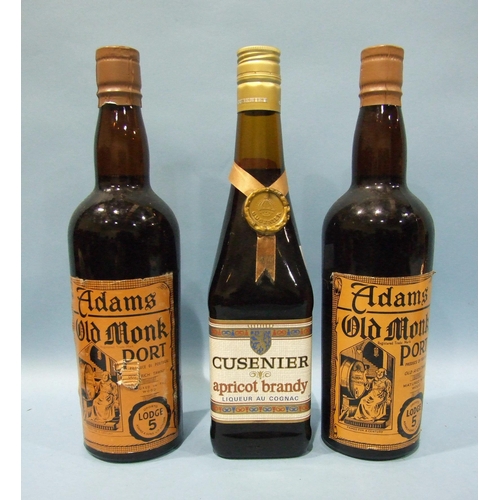 219 - Adams 'Old Munk' Port, two bottles and Cusenier Apricot Brandy, 41% proof, 24¼fl oz, one bott... 