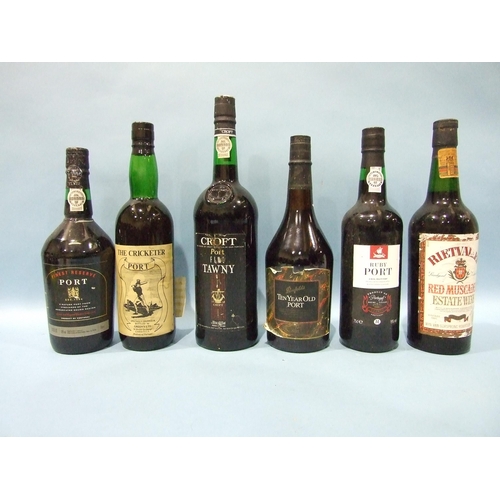 221 - Five bottles of non-vintage Port and Rietvallei red Muscadel Estate wine, vintage 1980, one bottle, ... 