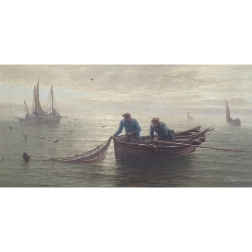 53 - Robert Chalmers (British, 19th century) EARLY MORNING FISHING SCENE, WITH FIGURES, VESSELS AND SEA B... 