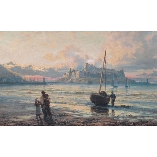 54 - Thomas Rose Miles (1844-1916) PEEL CASTLE, ISLE OF MAN Signed oil on canvas, inscribed verso Sunset,... 