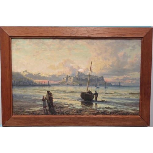 54 - Thomas Rose Miles (1844-1916) PEEL CASTLE, ISLE OF MAN Signed oil on canvas, inscribed verso Sunset,... 