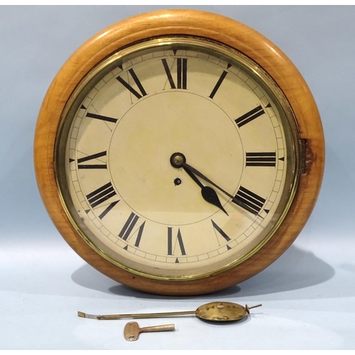 93 - A walnut-cased circular wall clock, with painted dial and single fusée movement, 38cm diamete... 