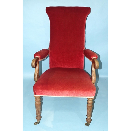 14 - A William IV rosewood salon chair with upholstered back and seat, on carved and turned front legs wi... 