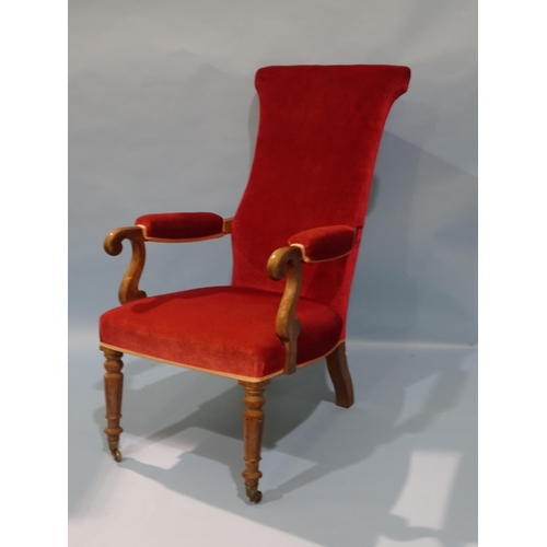 14 - A William IV rosewood salon chair with upholstered back and seat, on carved and turned front legs wi... 