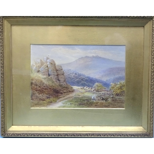 37 - J Barrett GREAT MIS TOR FROM PEW TOR ROAD, WITH SHEEP IN THE FOREGROPUND Signed watercolour, inscrib... 