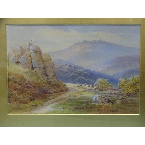 37 - J Barrett GREAT MIS TOR FROM PEW TOR ROAD, WITH SHEEP IN THE FOREGROPUND Signed watercolour, inscrib... 