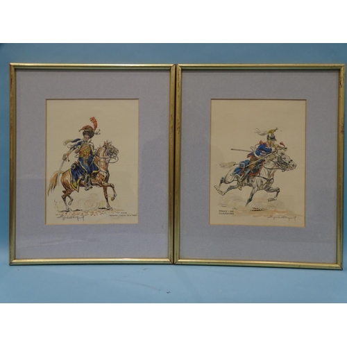 40 - Eugene Leliepvre (French, 1908-2013), a group of five watercolour sketches of mounted military figur... 