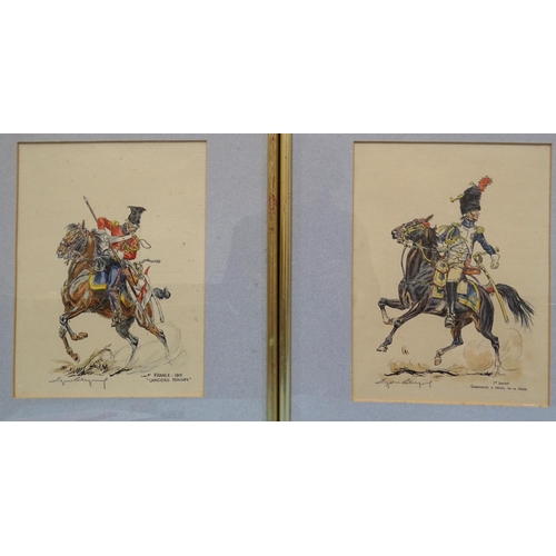 40 - Eugene Leliepvre (French, 1908-2013), a group of five watercolour sketches of mounted military figur... 