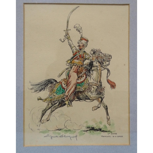 40 - Eugene Leliepvre (French, 1908-2013), a group of five watercolour sketches of mounted military figur... 