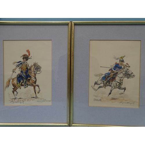 40 - Eugene Leliepvre (French, 1908-2013), a group of five watercolour sketches of mounted military figur... 