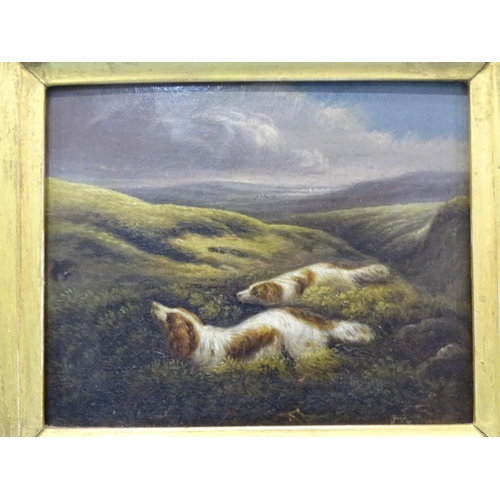 50 - 19th century English School DOGS FLUSHING BLACK GROUSE Unsigned oil on board, 10.5 x 13cm and a comp... 