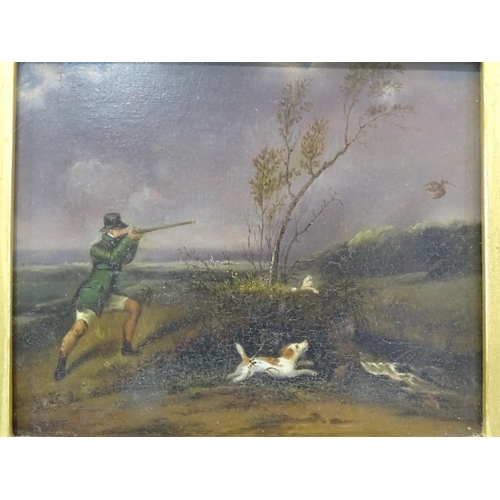 50 - 19th century English School DOGS FLUSHING BLACK GROUSE Unsigned oil on board, 10.5 x 13cm and a comp... 