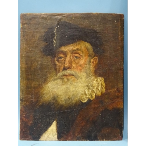 51 - Unsigned PORTRAIT OF AN ELIZABETHAN BEARDED GENTLEMAN Oil on canvas on board, 28.5 x 23cm, together ... 