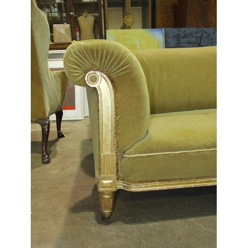 24 - *A 19th century gilt gesso and upholstered Chesterfield-style settee, 191cm wide, (in need of restor... 