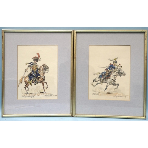 40 - Eugene Leliepvre (French, 1908-2013), a group of five watercolour sketches of mounted military figur... 