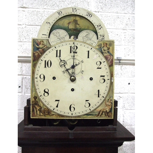 95 - A large mahogany longcase clock, the cross-banded case with three-trained gong-striking musical move... 