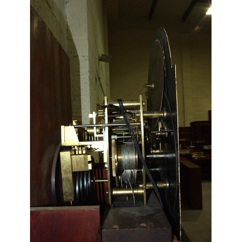 95 - A large mahogany longcase clock, the cross-banded case with three-trained gong-striking musical move... 