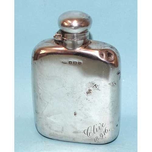 573 - A George V silver hip flask of plain form with inscription, Birmingham 1915, 12 x 8cm, 145.7g, ___4.... 