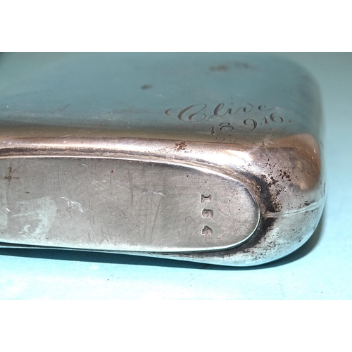 573 - A George V silver hip flask of plain form with inscription, Birmingham 1915, 12 x 8cm, 145.7g, ___4.... 