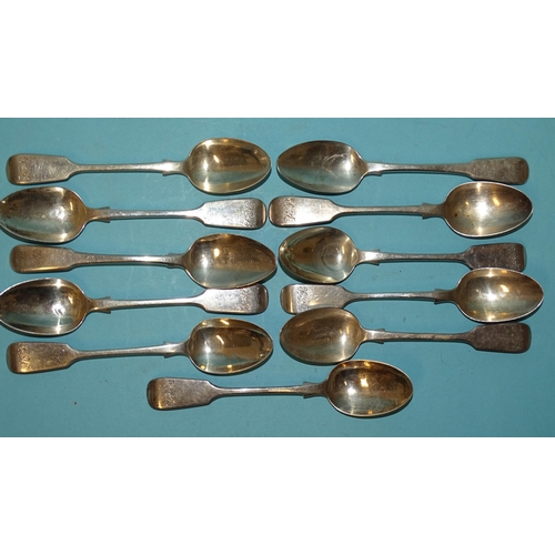 576 - Nine silver fiddle pattern teaspoons by John Aldwinckle & Thomas Slater, London 1891 and two Geo... 