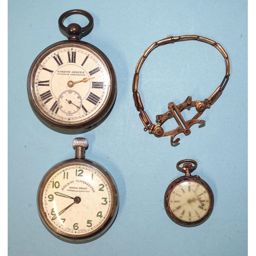 711 - A Continental lady's keyless pocket watch, 29mm, on gold-plated expanding bracelet, a silver-cased 