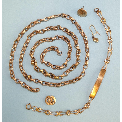 807 - A length of 9ct gold chain (a/f) and other 9ct gold items, (all a/f), 14.3g.