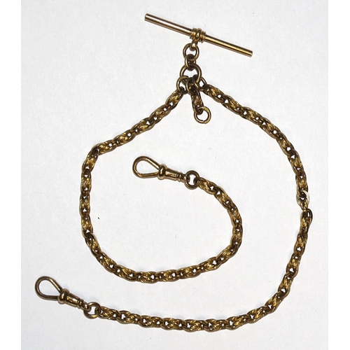 839 - A 9ct gold fancy-link Albert watch chain, with two shackles and T-bar, 37.5cm long, 23.6g.... 