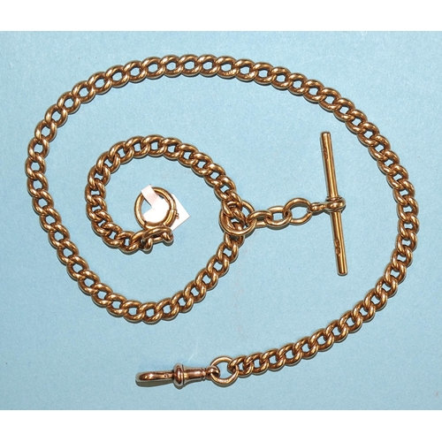 863 - An 18ct gold curb-link Albert watch chain, with shackle, ring bolt and T-bar, 40cm, 55.1g.... 