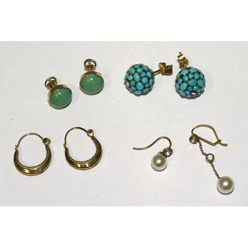 898 - A pair of ball earrings, each pavé-set turquoise cabochons and one rose-cut diamond, a pair o... 