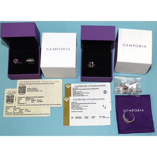 925 - Three Gemporia gem-set silver rings with original tags, certificates, boxes and sleeves and another ... 