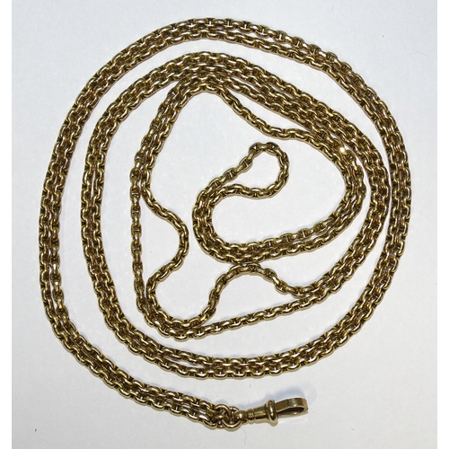 937 - A 9ct gold belcher-link guard chain, 150cm long, with shackle, 31.1g.