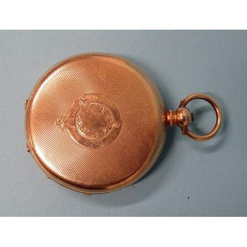 680 - A Continental 14k-gold-cased open-face key-wind pocket watch, the silvered dial with Roman numerals ... 