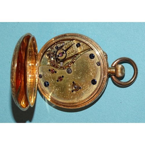 689 - A lady's Continental 18ct gold open-face top-wind pocket watch, the white enamel dial with Roman num... 