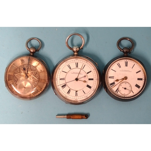 692 - William Guthrie, Willington Quay, a silver-cased open-face chronograph, the white enamel two-piece d... 