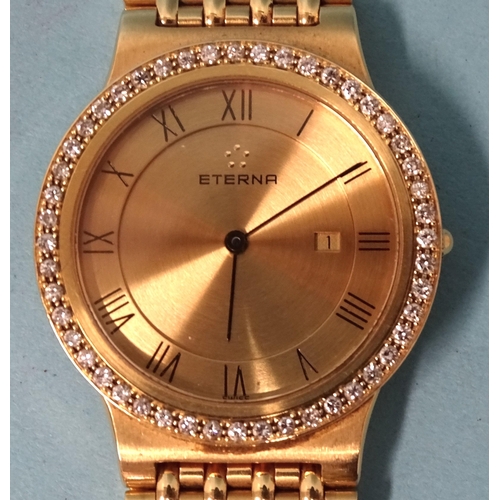 706 - Eterna, a gentleman's 18ct gold Amphitheatre wrist watch, the gold dial with Roman numerals and date... 