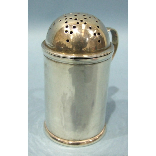 550 - A George III silver sander with perforated cover and loop handle, marks rubbed, 9.5cm, 132.8g, ___4.... 