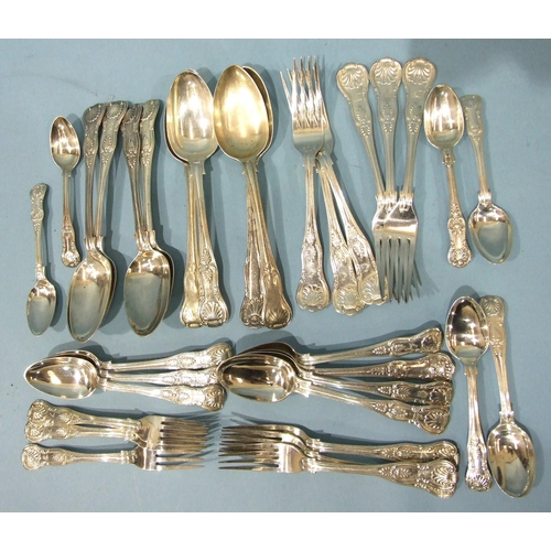 554 - A collection of kings pattern silver cutlery, mainly Victorian, various dates and makers, 2408g, ___... 