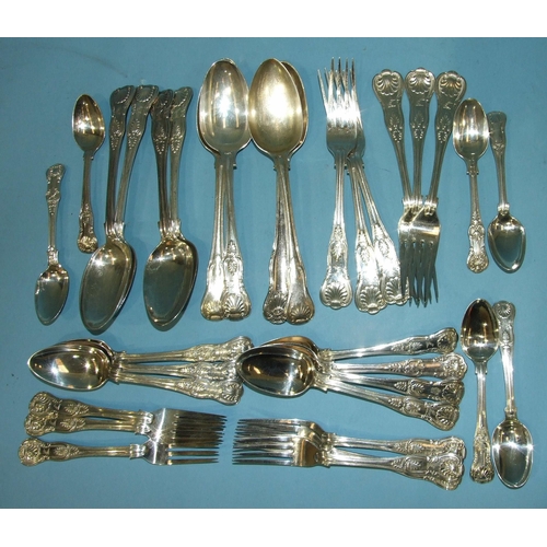 554 - A collection of kings pattern silver cutlery, mainly Victorian, various dates and makers, 2408g, ___... 