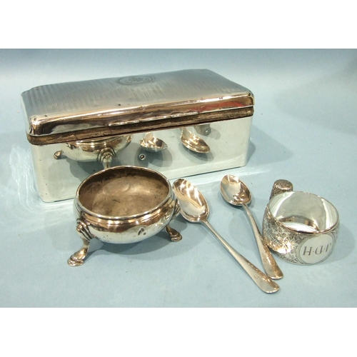 556 - A silver cigarette box with engine-turned lid and Indian Medical Service crest, 17 x 9 x 6cm (a/f), ... 