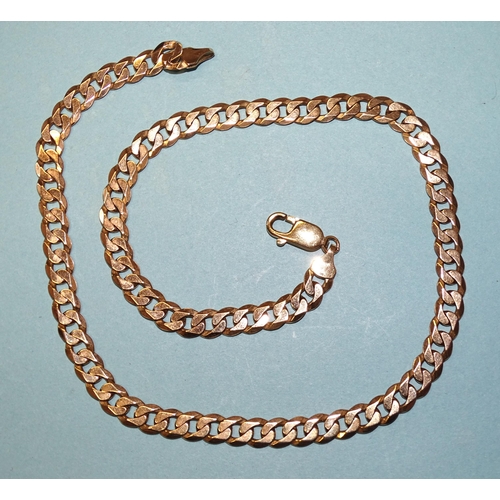 868 - A 9ct yellow gold neck chain of flattened curb links, 45.5cm, 28.7g.