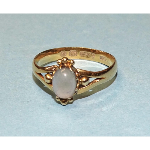 871 - A 22ct gold ring set a moonstone cabochon, (worn), size Q½, 3.4g.