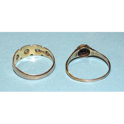 880 - A 15ct gold ring set three rose-cut diamonds, (one setting vacant), size L, 2g and a 15ct gold seed ... 