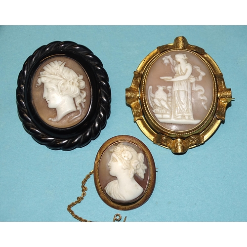 893 - A Victorian gold-plated swivel brooch set cameo, a 9ct-gold-mounted cameo brooch and another cameo b... 