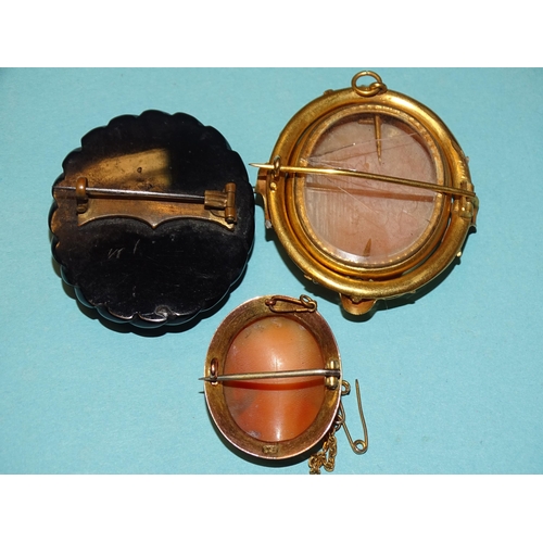 893 - A Victorian gold-plated swivel brooch set cameo, a 9ct-gold-mounted cameo brooch and another cameo b... 